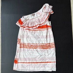Lilla P One Shoulder Dress in Orange and White